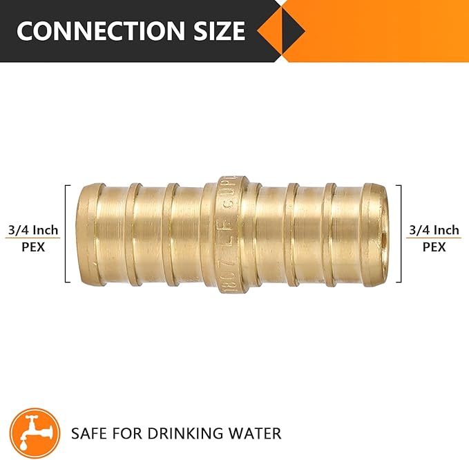 200-Pack HeSun PEX Fittings, 3/4"x3/4" Pex Straight Coupling, Brass Crimp Fitting for Pex Pipes, ASTM F1807(PEX1807006-200)