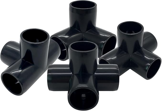 3/4" Tee PVC Fitting 4 Way Elbow Connector, Furniture Grade 90 Degree Elbow Side Outlet. Corner Fittings for Building Furniture Greenhouse Shed Pipe Fittings Tent Connection (Black-Pack of 8)