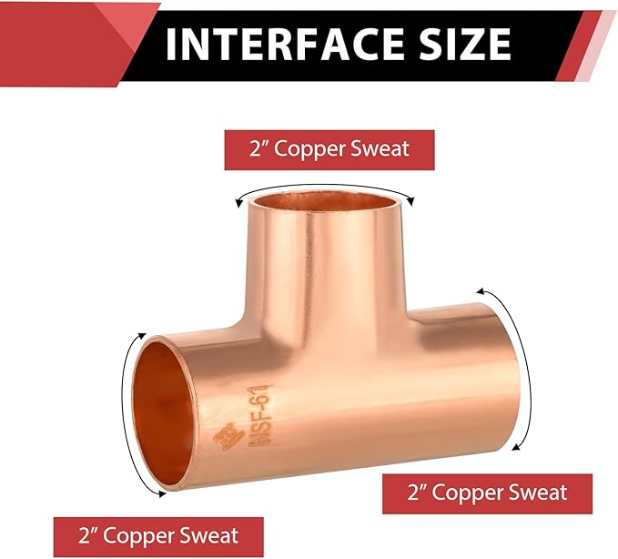 EFIELD 2" X 2" X 2" C X C X C Copper Tee, LF Copper Plumbing Fittings with Sweat Solder Connection,(COPPER107)