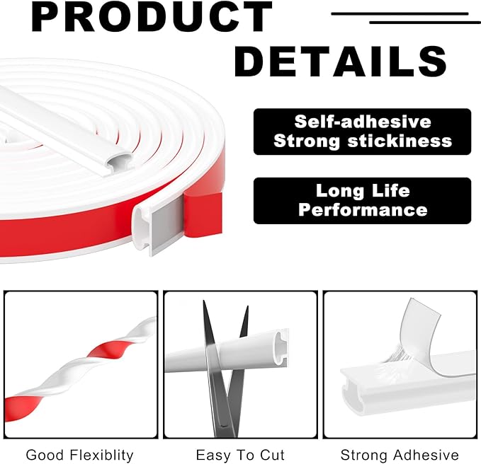 Weather Stripping Door Seal Strip, D Shape Rubber Door Weather Stripping,Self Adhesive Doors Seal Strip for Window Frame Weatherstripping Soundproofing Insulation (White, 23FT)