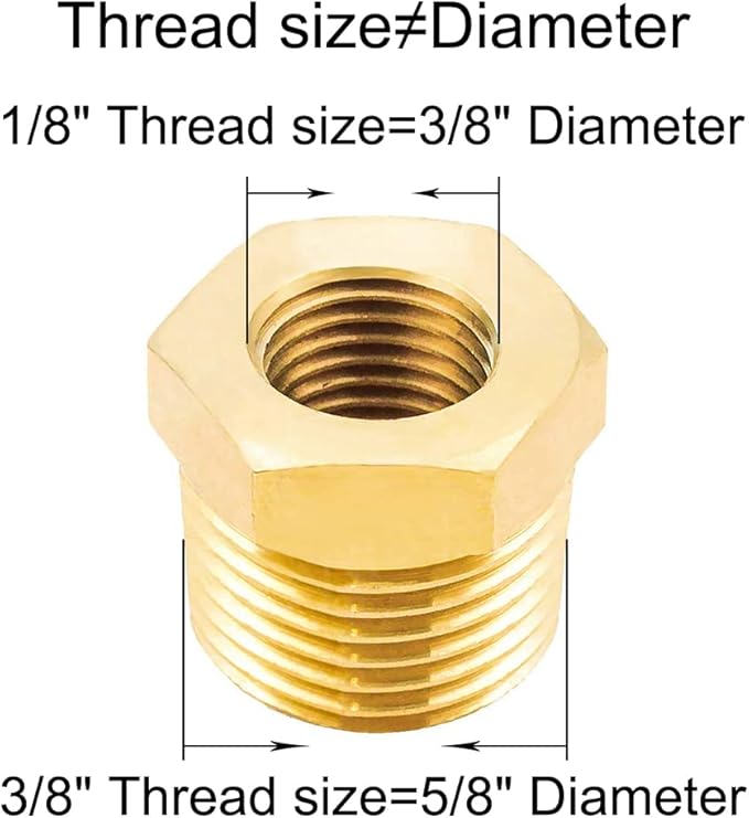 Joywayus Brass Reducing Hex Bushing 3/8" NPT Male to 1/8" NPT Female Pipe Fitting Reducer Adapter(Pack of 10)