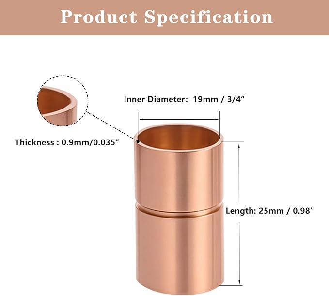 Straight Copper Coupling Fittings, 3/4 Inch Copper Pipe Welding Joint Connector Adapter for HVAC Air Conditioner, Sweat End Pipe Fitting with Rolled Tube Stop, Pack of 4