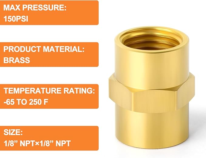 GASHER 15PCS Brass Pipe Fitting, Brass Coupling, 1/8-Inch Female Pipe x 1/8-Inch Female Pipe