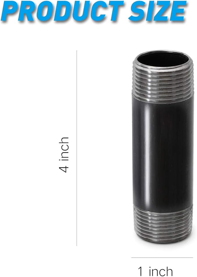 10 Pack Heavy Duty Pre-Cut Steel Pipe, 1"x4", Grey Threaded Metal Pipe Nipple for Industrial Vintage Style DIY Project/Furniture/Shelving Decoration