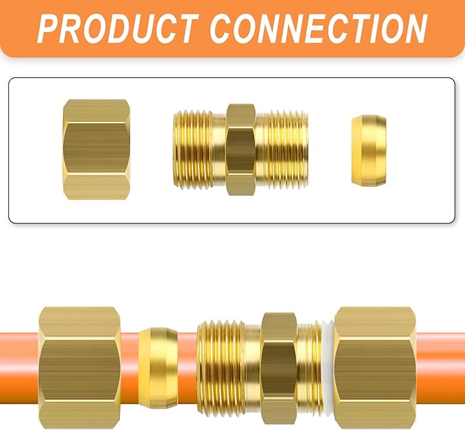 GASHER 100PCS Brass Compression Fitting, Brass Compression Sleeve Ferrules 1/2" Tube OD