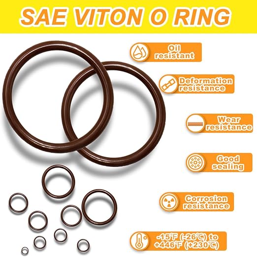 KEZE 382 Pcs SAE Viton O Ring Assortment Kit 30 Sizes Brown O-Ring Set for Various Automobiles Engines Pumps cylinders Plumbing High Temperature Chemicals Resistance 75A with O Rings Hook