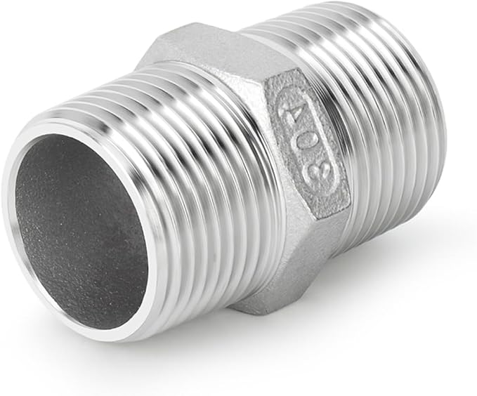 2PCS 304 Stainless Steel Hex Nipple, 1-1/4" Male NPT Straight Head Pipe Adapter Fittings, Equal Nipples Connectors for Oil, Water Line, Gas