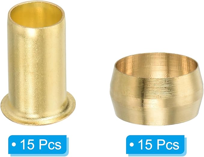 PATIKIL 1/2" Tube ID Compression Assortment Kit, 25 Set Brass Compression Sleeve Ferrule & Insert for Water Oil Air Pipe