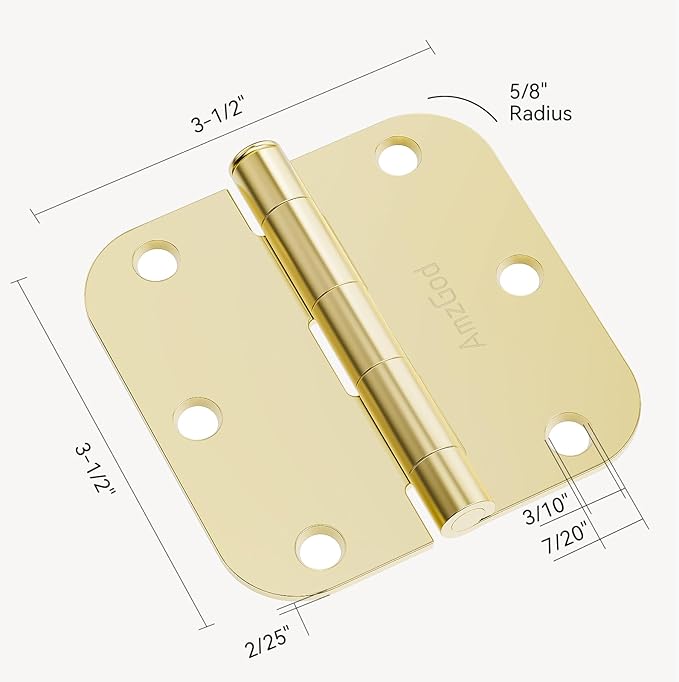 Door Hinges Polished Brass - 12 Pack Gold Door Hinges 3.5 Inch Rounded Interior Door Hinge with 5/8" Radius - 3 1/2 Inches Flat Iron Brass Hinges for Residential Standard Doors