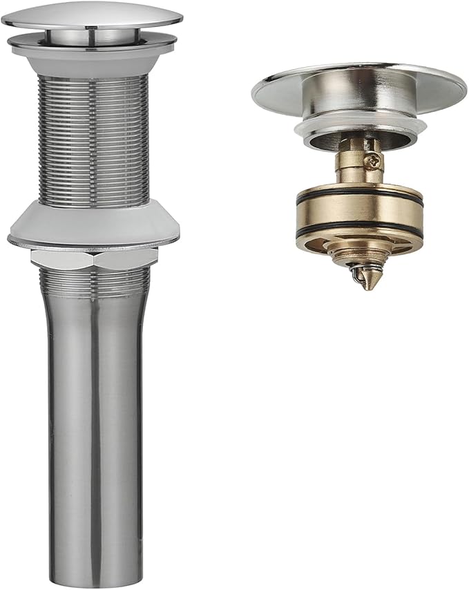 BWE One Piece Bathroom Vessel Sink Drain Stopper Without Overflow Pop Up Drain Assembly with Strainer for Bathroom Vessel Vanity Faucet Brushed Nickel