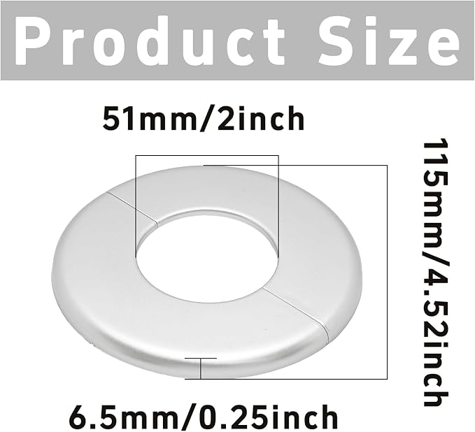 2PCS bociloy 51mm/2" ID Wall Split Flange, Silver ABS Round Self-Adhesive Escutcheon Plate, Wall Hole Decoration Cover, Water Pipe Plate Cover