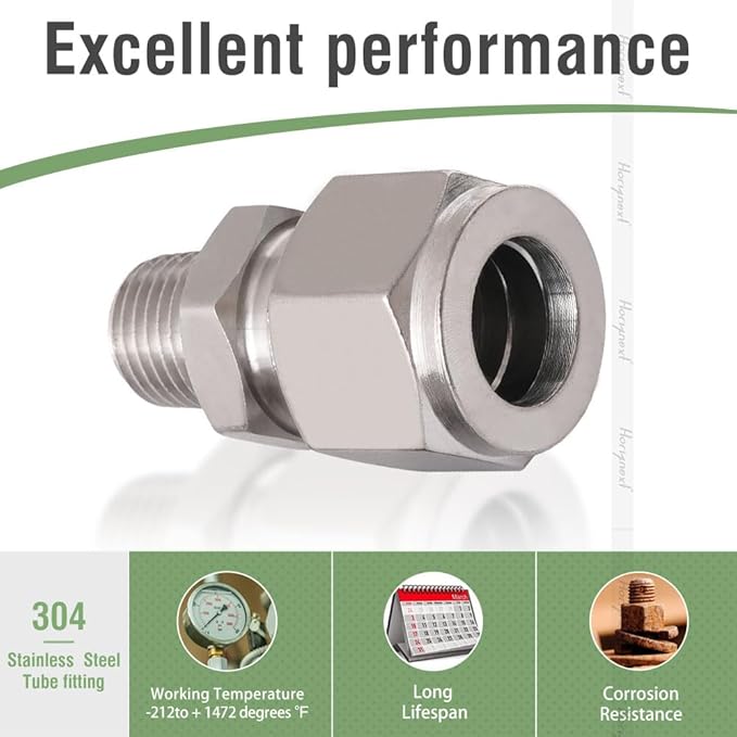 Stainless Steel 304 Compression Fitting to connect 1/2 inch OD tube x 1/4 NPT Male thread Coupler, for brass copper stainless steel tubing