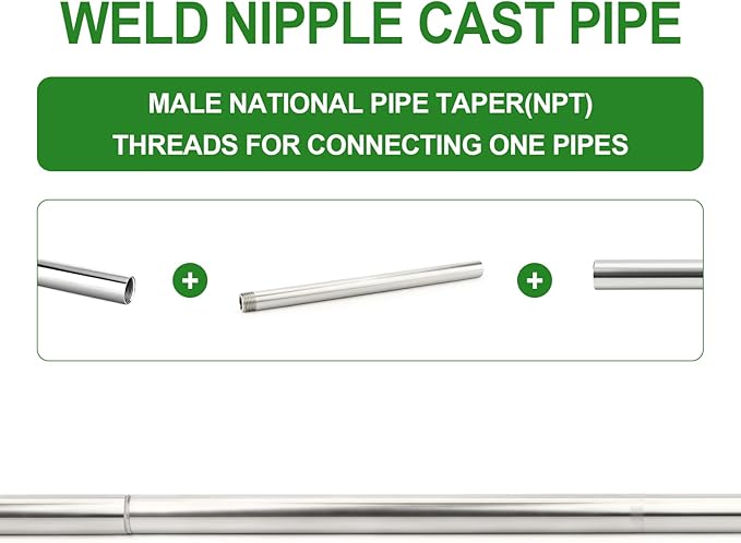 TAISHER 2PCS 304 Stainless Steel Pipe Fittings, 1/2" NPT Male Threaded, 10" Length Weld Nipple Cast Pipe