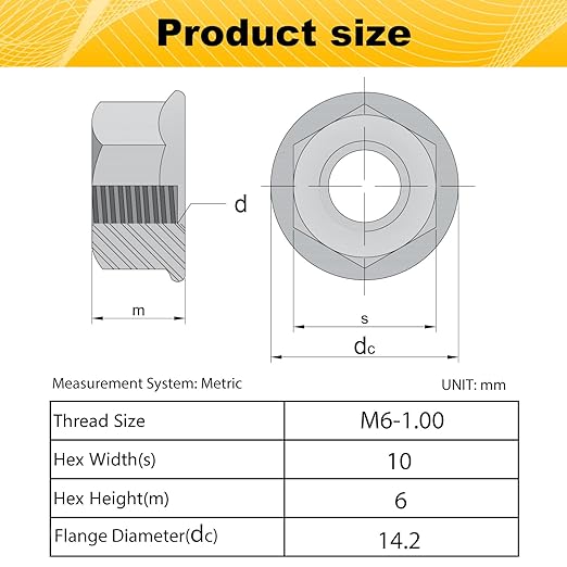 55 Pack M6 Serrated Flange Hex Nuts, M6-1mm Hexagon Flange Nuts, 304 Stainless Steel, Metric Nuts Fasteners, Locknuts Replacement Nut with Plastic Case for DIY Home Mechanism