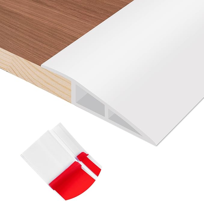Floor Transition Strip Self Adhesive Vinyl Door Threshold for Doorways Carpet Edging Trim Overlap Edge Reducer for Laminate Floor, Carpet, Tile (White, 3/5" to 4/5", 6.6Ft)