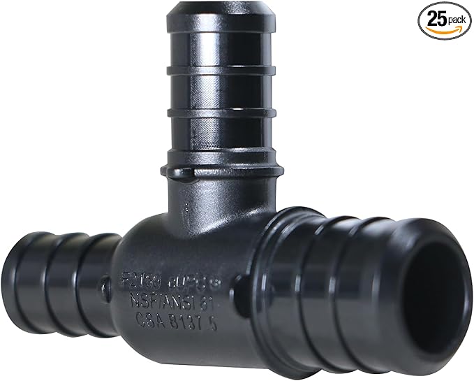 XFITTING Poly Pex B Barb Crimp 3/4 X 1/2 X 1/2 Pex B Tee, Poly Alloy, 25 Pieces
