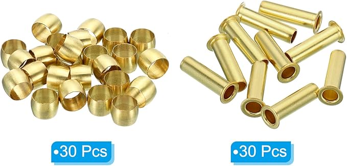 Patikil 6mm Tube OD Brass Compression Sleeves and Ferrules, 20 Pack Brass Ferrule Compression Insert Fitting Assortment Kit for Air, Water, Gas Pipe