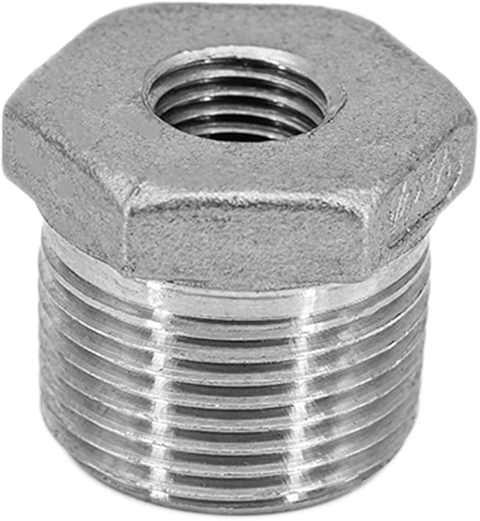 Stainless Steel Reducer Hex Bushing, 1/2" Male NPT to 3/8" Female NPT,Reducing Adapter Cast Pipe Fitting