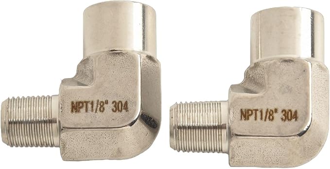 Stainless Steel 90 Degree Elbow Fitting, 1/8 Inch NPT Male to 1/8 Inch NPT Female Adapter, for Plumbing and Industrial Applications