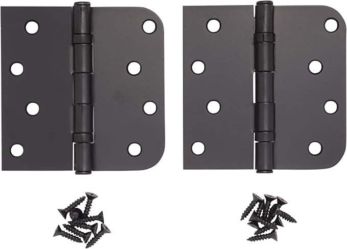 Hinge Outlet 4 Inch with 5/8 Inch Square Radius Ball Bearing Door Hinges, Heavy-Duty Steel, Removable Pin (Black, 2 Pack)