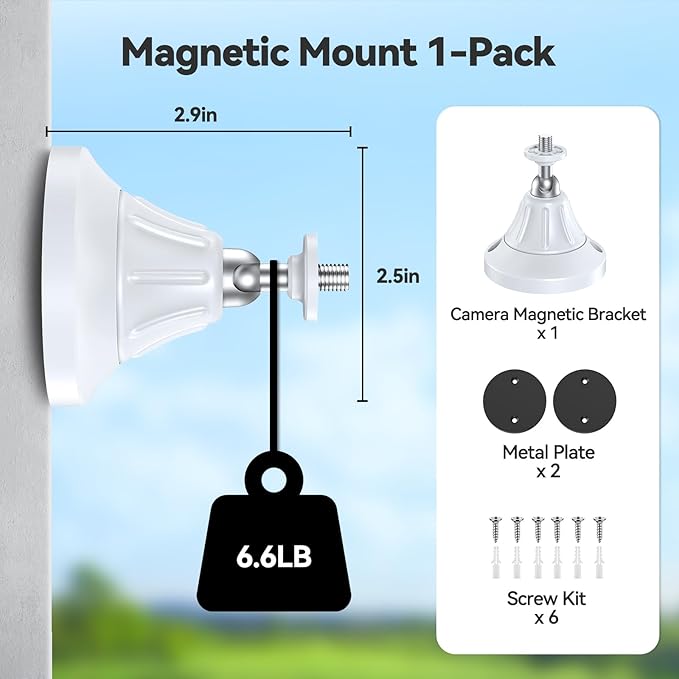 Magnetic Wall Mount for Security Cameras, Universal 1/4″ Screw, Adjustable Angle, Strong Magnet, No-Drill, Indoor/Outdoor, Tabletop & Wall Cameras, Compatible with Ring, Arlo, Wyze (White, 1 Pack)