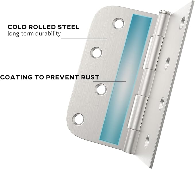 Goldenwarm 6 Pack Brushed Nickel Door Hinges 4x4 Inch With Square & Round Corners - Satin Nickel Iron