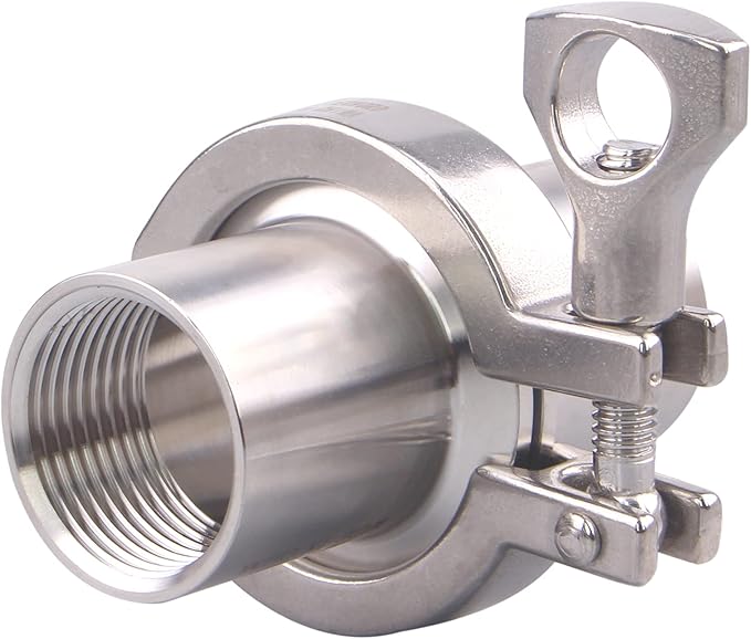 DERNORD 2 Pcs Sanitary Female Threaded Ferrule Pipe Fittings + SUS304 Tri-clamp (Tri-clover Clamp) + FKM Gasket (Female Threaded Pipe Size:1 Inch DN25)