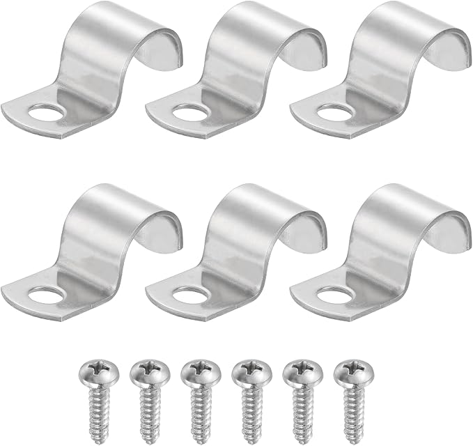 uxcell 6Pcs 18mm(11/16") One Hole Rigid Pipe Strap, 304 Stainless Steel Conduit Clamp Thicken U Bracket Heavy Duty Pipe Clamp with Self-Tapping Screws for Fixing Tube Cable, Silver
