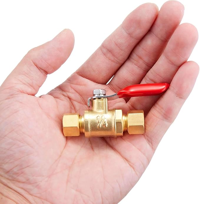 1 Pack Lead-Free Brass Mini Ball Valve Shut Off Switch, 1/4 inch Compression by 1/4 Compression Fitting