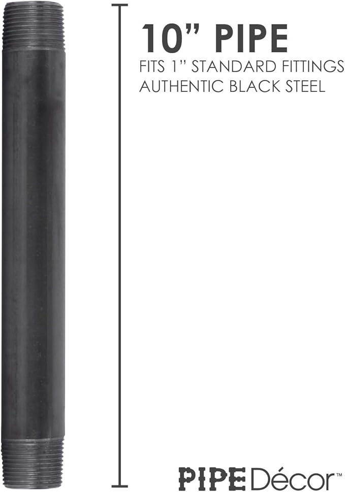 PIPE DECOR 1" x 10" Black Steel Plumbing Pipe, 6-Pack, Pre Cut Connector, Industrial Steel Grey Fits Standard One Inch Threaded Black Malleable Iron Fittings, Build Vintage DIY Furniture