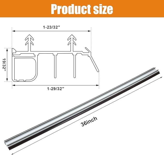 2 Pack 36" Replacement Door Sweep Hardware Double Bubble Kerf Door Sweep Door Bottom with Vinyl Fins Weather Stripping Door Seal for Bottom of Door Exterior, Weatherproof Design