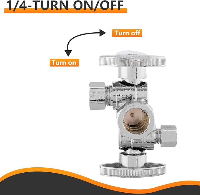 20-PCs HeSun Dual Shut Off Angle Valve, 1/2" Nominal (5/8"OD) x 3/8" OD x 1/4" OD Compression, 1/4-Turn Stop Valve with 2 Shut Offs, PEX Chrome Plated Brass(VALVE137-20)
