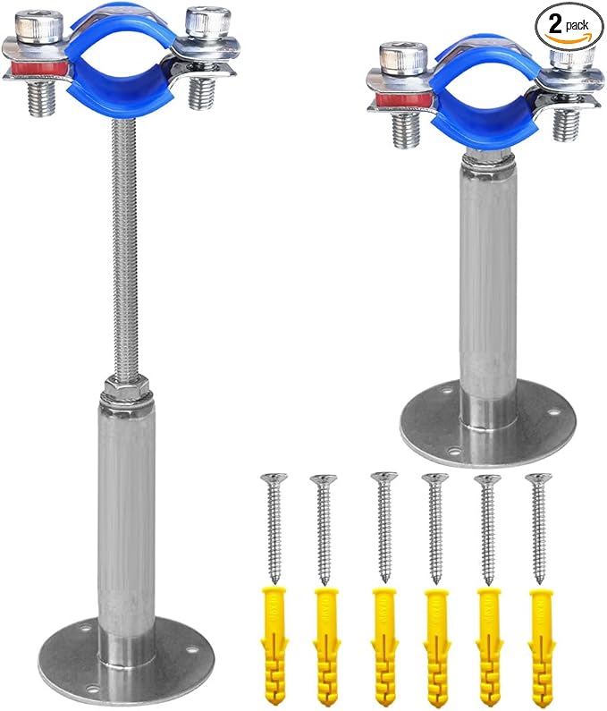 Wall Mount Ceiling Mount Pipe Supports,Adjustable Pipe Clamps 、Hangers、Stainless Steel 304,2PCS Suitable for Pipe OD 19-22mm Adjustable Height 100-200mm