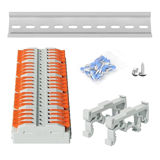 5Pcs DIN Terminal Blocks, 4 Conductor Compact Wire Conductor Splicing Connectors, KV223 Lever Wire Connectors for AWG 28-12, 600V 32A