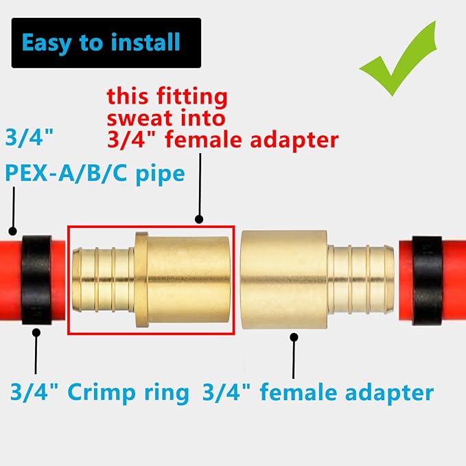 (10 Pack) Lidertik Copper to Pex Fittings 3/4 inch, 3/4" Pex F1807 x 3/4" Male Sweat Adapter Brass