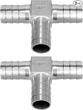 304 Stainless Steel 5/8" Barb x 5/8" Barb 3 Way Tee T Shape Joint Splicer Mender Fitting Union for Water, Fuel, Air - 2PCS