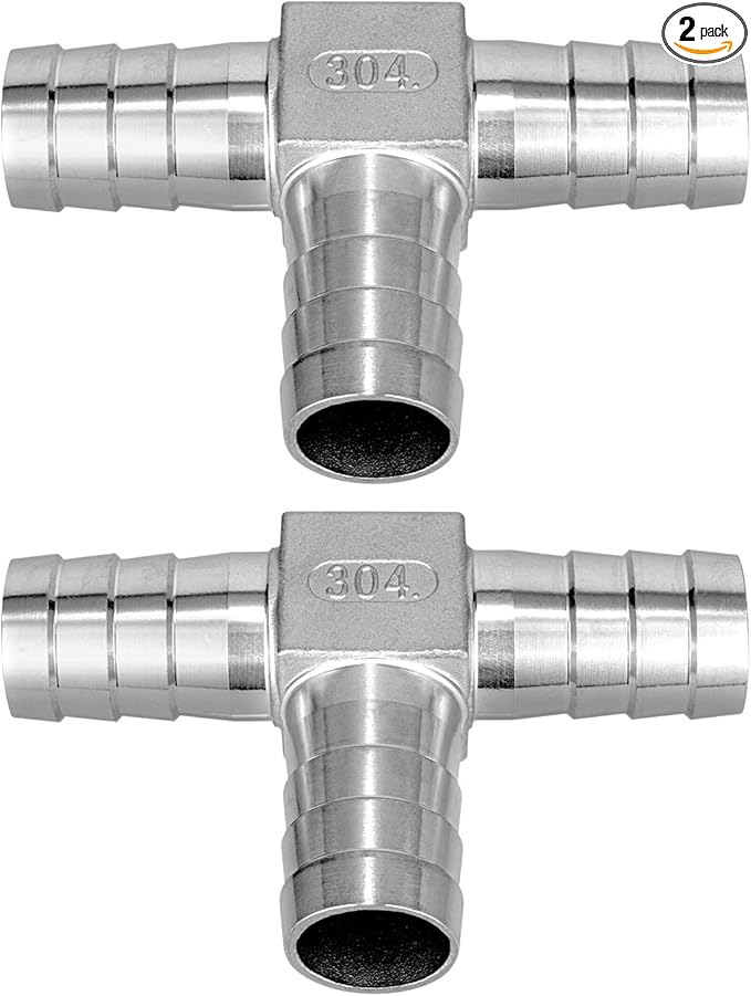 304 Stainless Steel Hose Barb Fitting 3/4" Barb x 3/4" Barb x 3/4" Barb 3 Way Tee T Shape Joint Splicer Mender Fitting Union for Water Fuel Air 2PCS