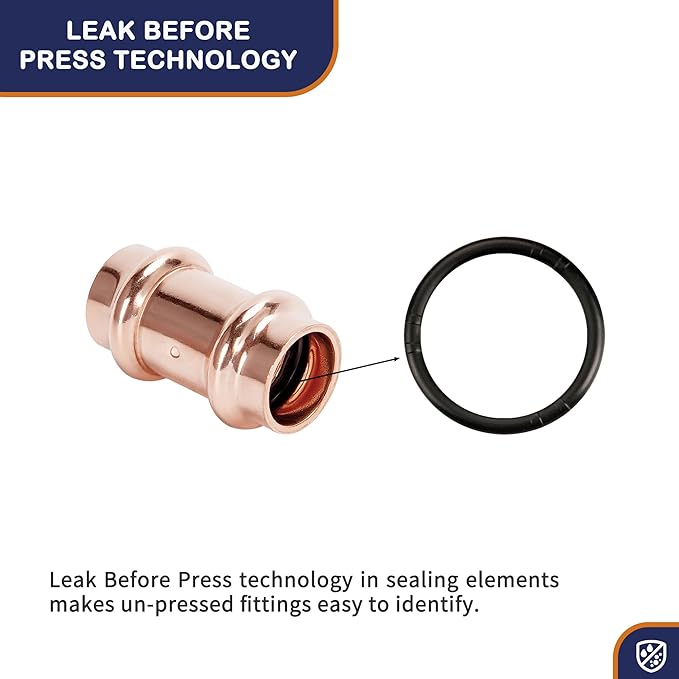 Copper Press Fittings 1/2 inch Coupling with Stop Zero Lead P x P, 10-Pack