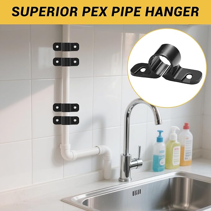 Total 190PCS Pex Support Pipe Supports Sets,Pex Hanger 50 Pack 1/2 Inch,R-Type Nylon Clamps 20 Pack with 120 pcs Screws for Pex, Copper, CPVC