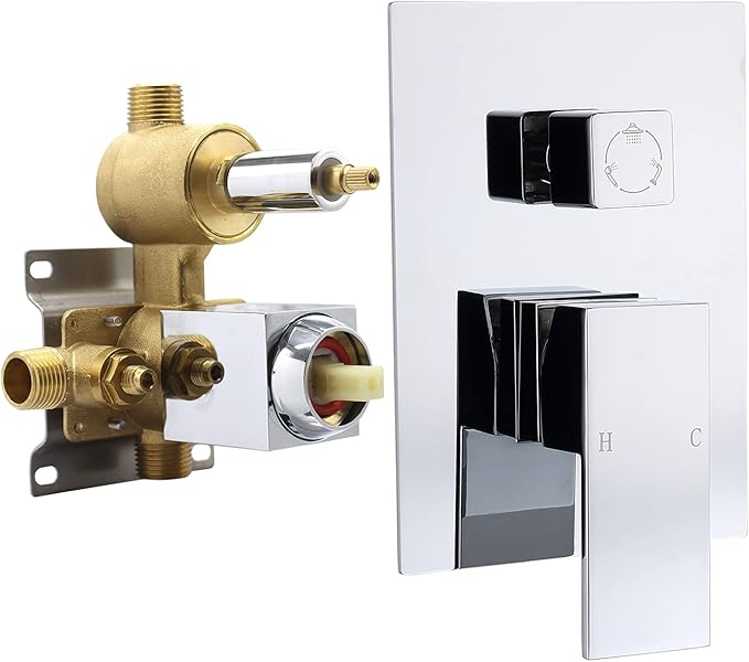Drettyer Solid Brass Shower Valve Pressure Balancing Mixer Control 3 Outlet Function (Chrome)