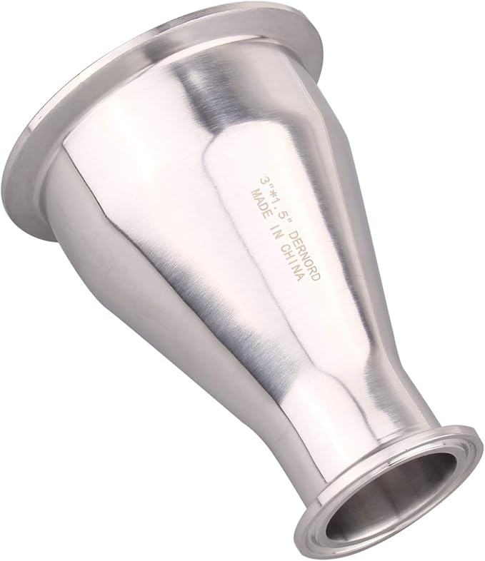 DERNORD Sanitary Fitting Reducer Fitting SUS304 Tri Clamp Ferrule Style 3" Tube OD to 1-1/2" Tube OD