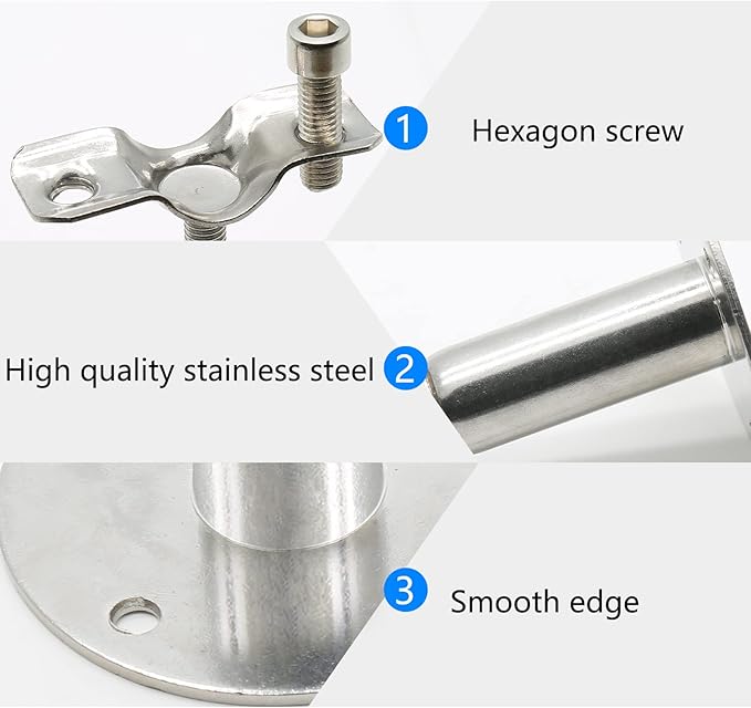 Piutouyar 2 Pcs Stainless Steel Wall Mount Ceiling Mount Pipe Support, Adjustable Pipe Ceiling Bracket Clamp Pipe Straps Fit for Dia 19mm(1/2inch) Pipe with Screws