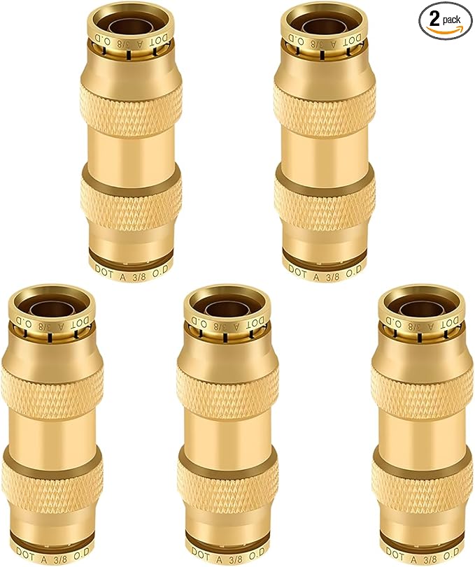 1/4" Brass Push to Connect Fittings Straight Union Dot Approved Air Brake Quick Connect Fittings Air Line Fittings Air Suspension Kit for Truck Trailers and Air Brake System 2Pcs