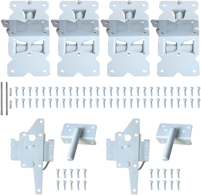 ZEKOO Stainless Steel Gate Hardware Kit, Self Closing Gate Hinges and Latch, Rust Proof, Use for Vinyl Fence Gate and Wood Fences Gate, Heavy Duty 2 Gate Latches 4 Gate Hinges (White)