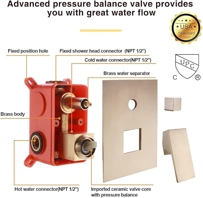 Wall Mount Bathtub Faucet with Handheld Shower, Brushed Gold Single Handle Bathroom Waterfall Tub Filler Solid Brass Tub Shower Faucet Set Rough-in Valve Trim Kit
