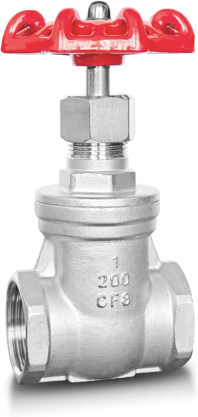 1" NPT Stainless Steel Gate Valve, Heavy Duty Female x Female Thread Manual Rotary Sluice Valve with Wheel Handle for Water, Oil, Gas, Industrial Plumbing, and HVAC Systems (1", DN25)