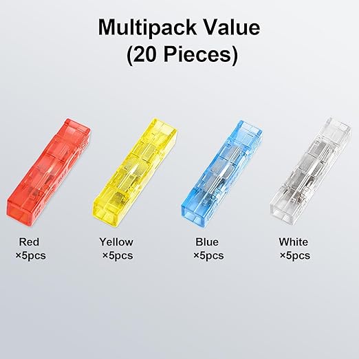 20Pcs Plug-in Quick-Connect Terminal Blocks, 1-in-1-out Wire Connectors, Convenient Wiring KV12, Replaces Electrical Tape (Red Blue Yellow White)