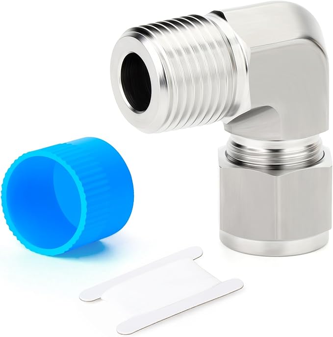TAISHER 1PCS 316 Stainless Steel 90 Degree Compression Tube Pipe Fitting Connector, 1/4" Tube OD x 1/4" NPT Male Adapter