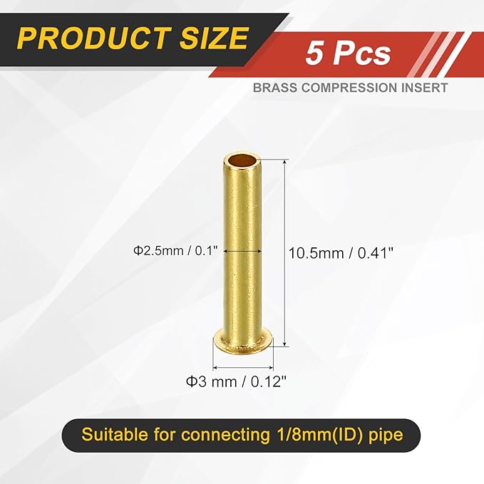 uxcell 5Pcs Fit for 2mm(1/16") Tube ID Brass Compression Fitting, Insert Tube Support Compression Sleeve Fitting, Sleeve Ferrules for Water Oil Air Pipe