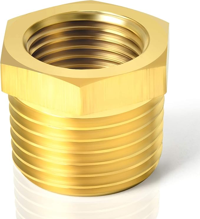 TAISHER 2PCS Brass Reducer Hex Bushing Threaded Pipe Fitting 1" NPT Male x 3/4" NPT Female Adapter